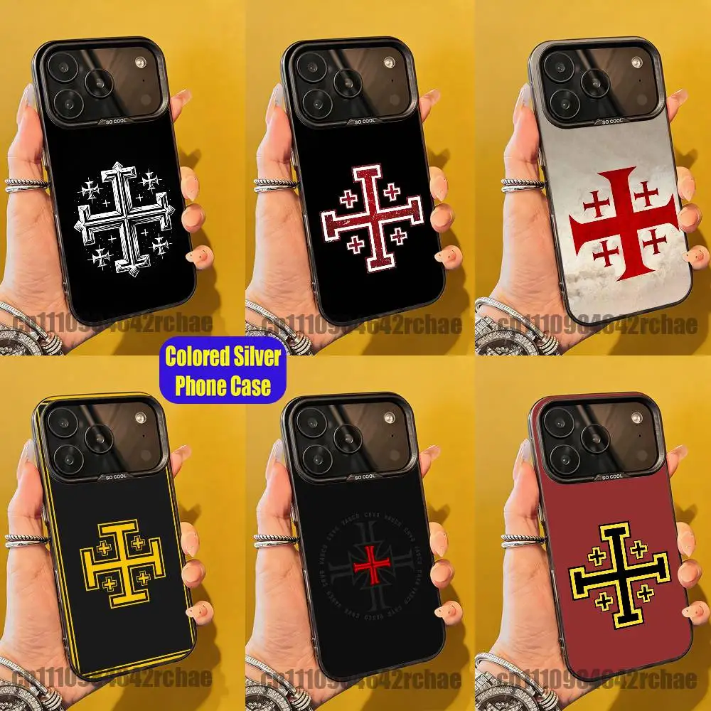 

For Jerusalem Cross Phone Case iPhone 15,16,12,14,13,17,11,E,Pro,Max,Plus,Air,Mini Color Silver Custom Cover