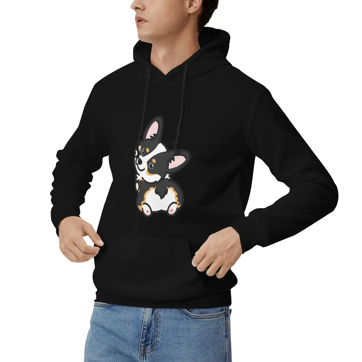 Black Tricolor Corgi Hoodies Men's Women Casual Pullover Sweatshirts Hip Hop Long Sleeve Hooded Autumn Winter