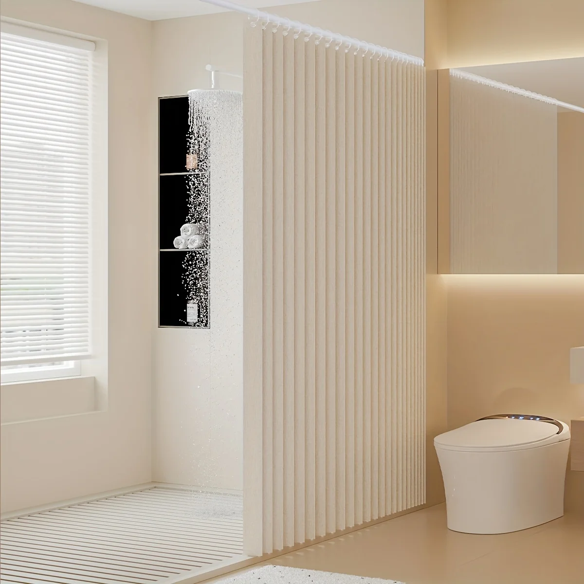 Foldable Magnetic Shower Curtain Waterproof Privacy Partition Curtain for Home Apartment Rental Bathroom Decor