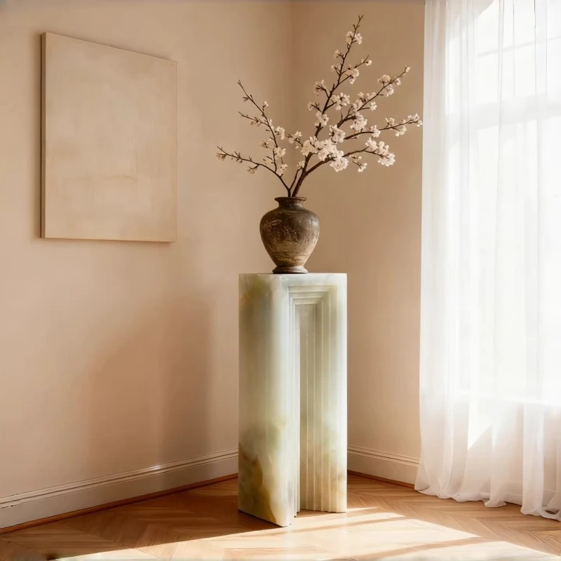 

Natural beige cave marble decorative ornament, sculpture base column floor booth pier