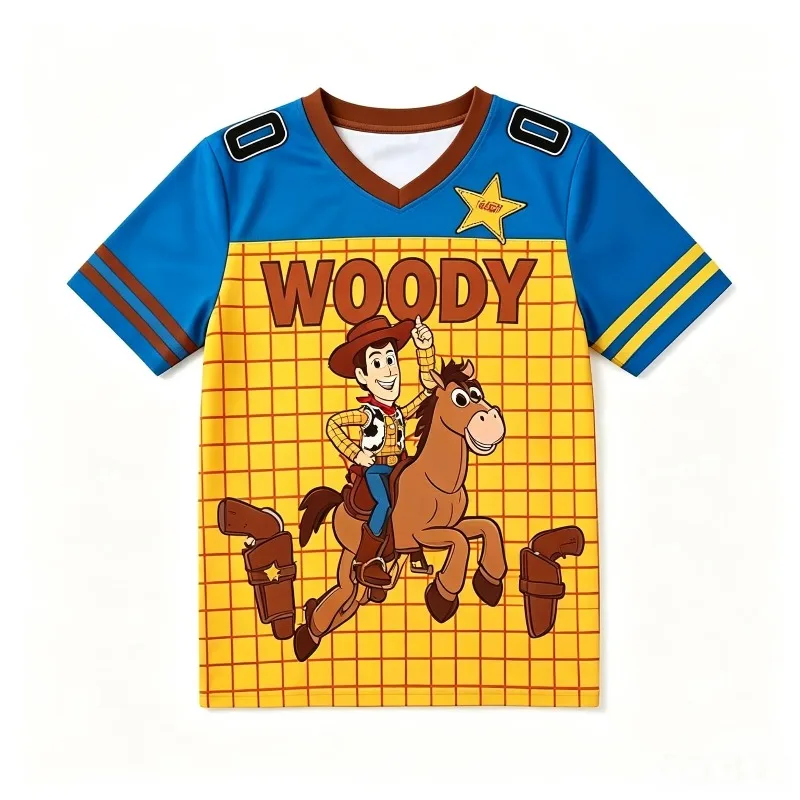 Kids Rex Football Jersey T‑Shirt Toy Story Print Short Sleeve Sport Tee Boys Girls Cartoon Anime Sportswear Casual Children Tops