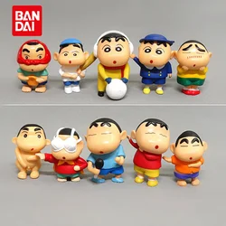 Bandai Crayon Shin-Chan Anime Figures Japanese Set of 10 Fishing Puppy Kawaii Mini Size Suit Figurines Collectibles Gifts