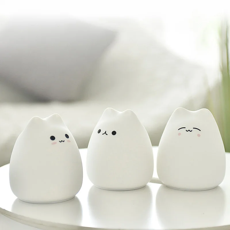 LED Cat Night Light for Kids Soft Silicone Touch Sensor 7 Colors Changing Cartoon Sleeping Lamp for Bedroom Nursery Decoration