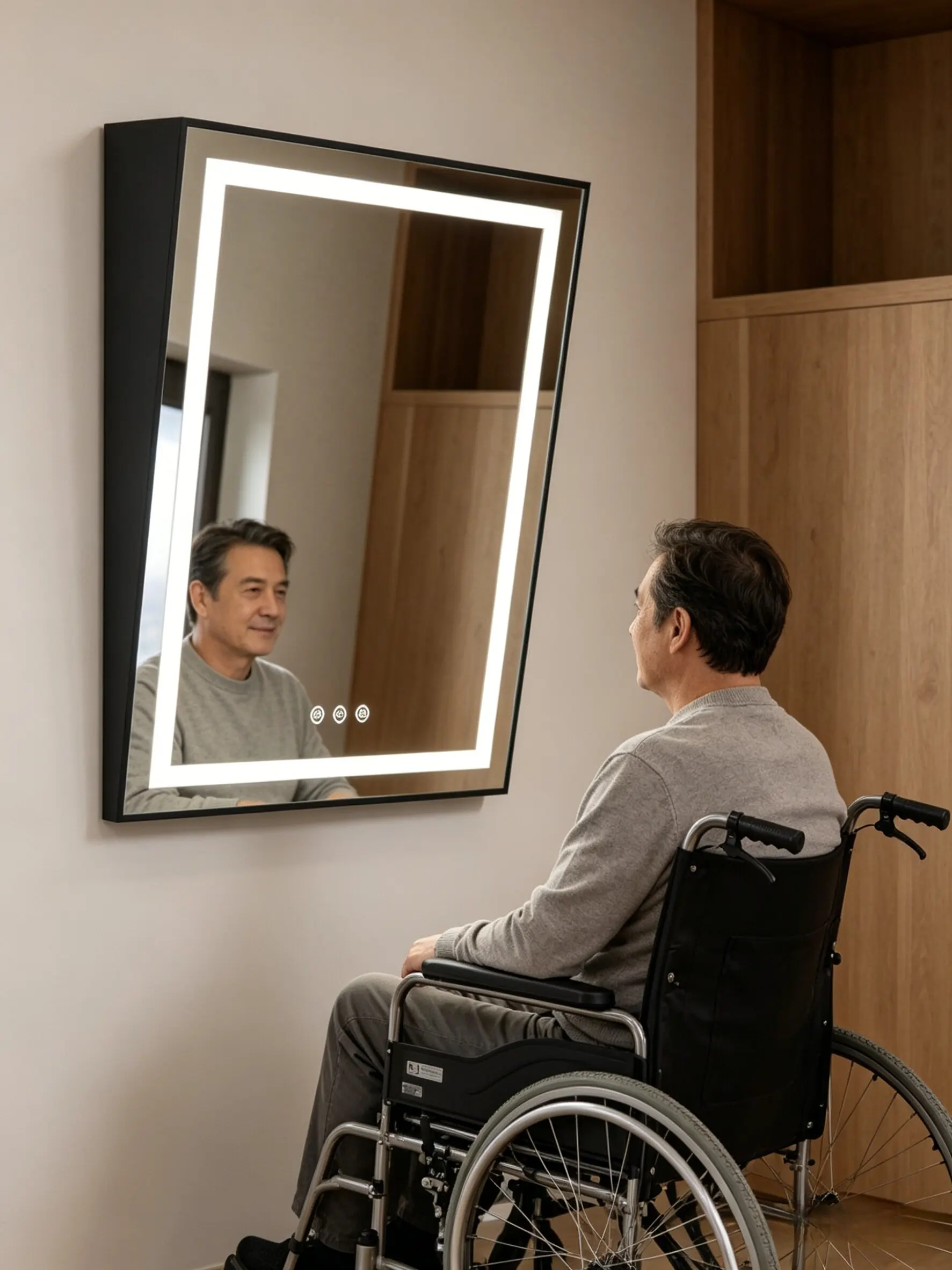 LED Illuminated Bathroom Mirror 60x90CM Vanity Mirror with Fixed Tilt Design Black Frame