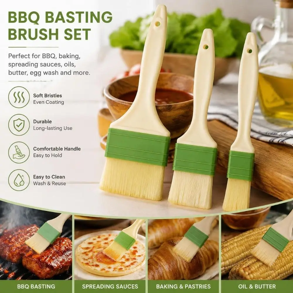Food Grade Heat Resistant Pastry Brush Non-Shedding Multi-functional Cooking Brush Easy to Clean Basting Brush BBQ