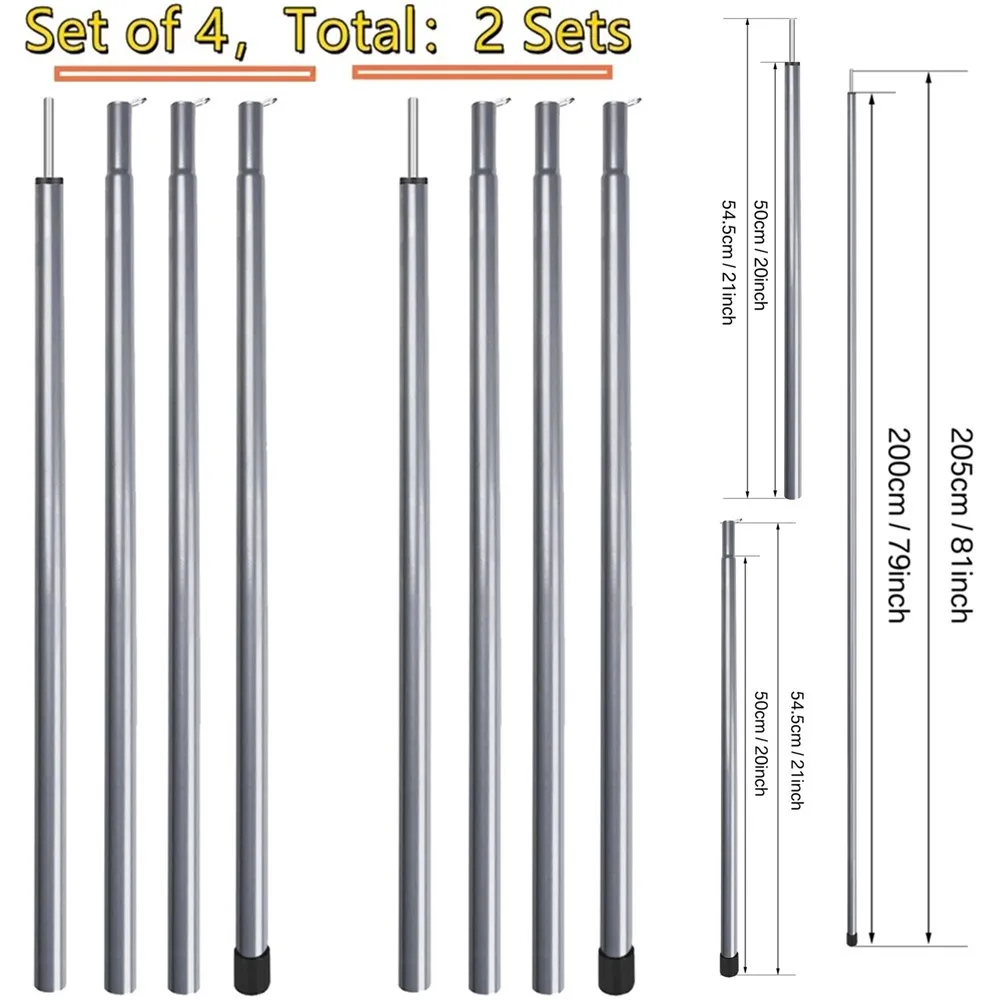2 m/1,86 m Set mit 2 Teleskop-Zeltstangen, verstellbare Stahlstangen für Sonnenschutz, Plane, Überdachung, Camping, Wandern, Wandern, leicht – Detail 8