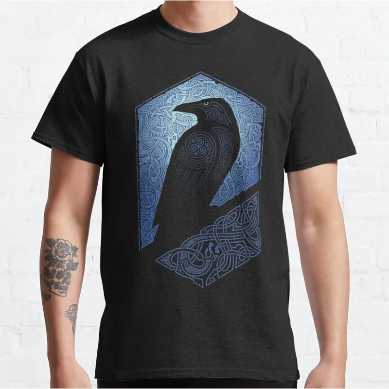 

GUARDIAN Raven shadow Nordic Runes Celtic Knots Valhalla Viking style Norse Mythology Graphic T Shirts large size Adult tops