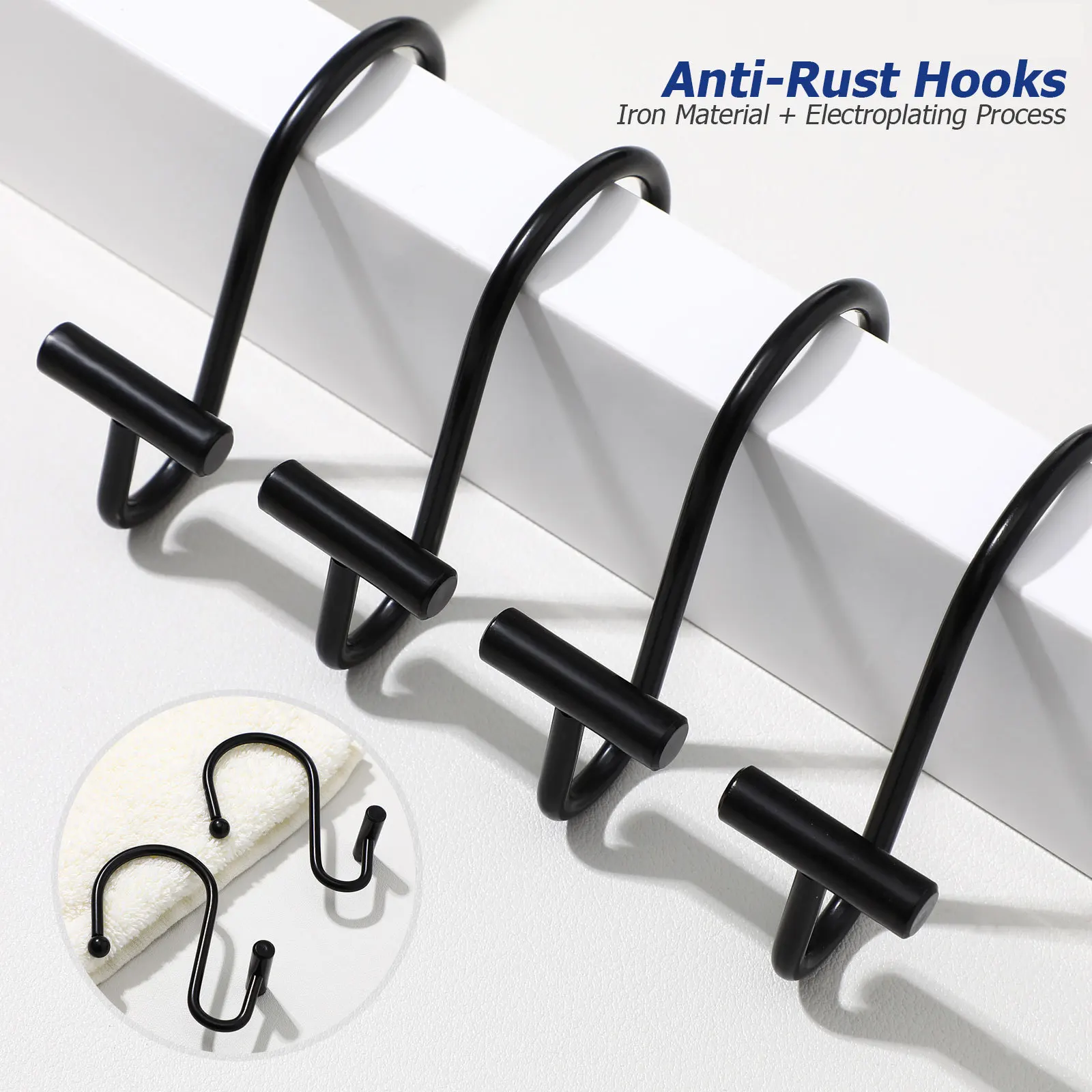 

12Pcs Shower Hooks S Shape Electroplated Smooth Sliding Shower Curtain Rings for Bathroom Curtain Accessories Bathroom Hanger
