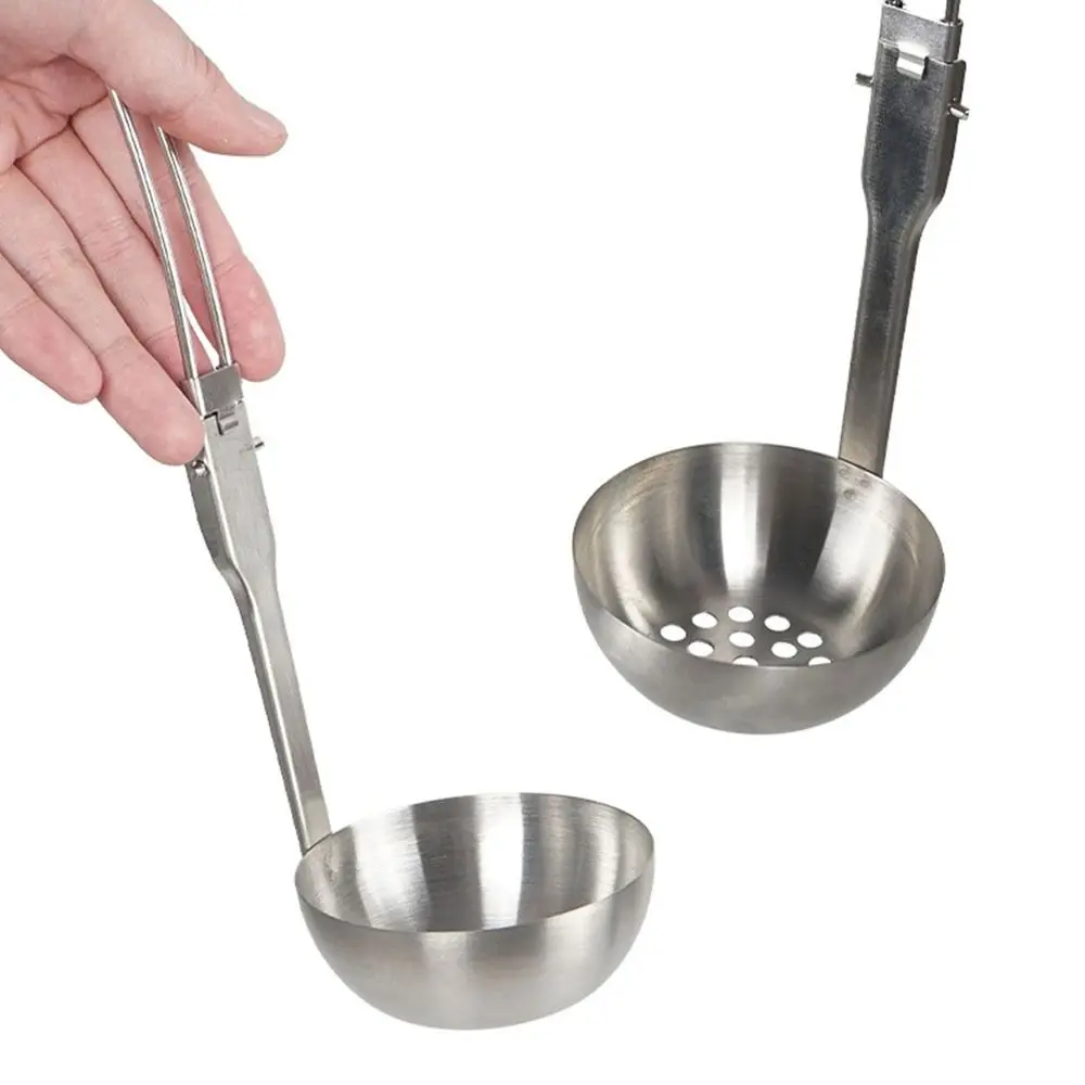 Kitchen Hiking Travel Folding Slotted Spoon Stainless Steel Kitchen Tool Soup Ladle Colander Folding Spoon Foldable Spoon