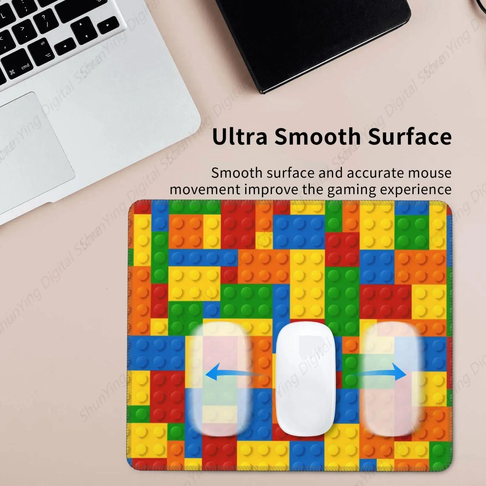 Toy Building Block Pattern Game Mouse Pad Sewn Edge Computer Keyboard Desk Pad, Anti Slip Rubber Base Mouse Pad 25*30cm