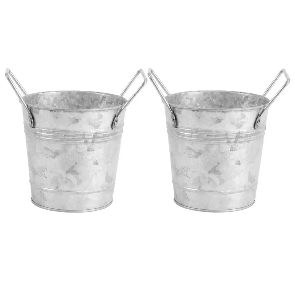

2Pcs Retro Tin Flower Pot Galvanized Iron Bucket Vintage Home Decor Planter Pots Metal Tub Small Buckets Rustic Vases