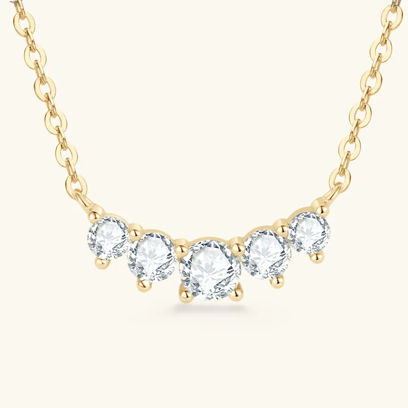 925 Sterling Silver Graduated 5 Stone Moissanite Smile Necklace D VVS1 3EX Round Cut Pendant Women Wedding Fine Jewelry Gift 