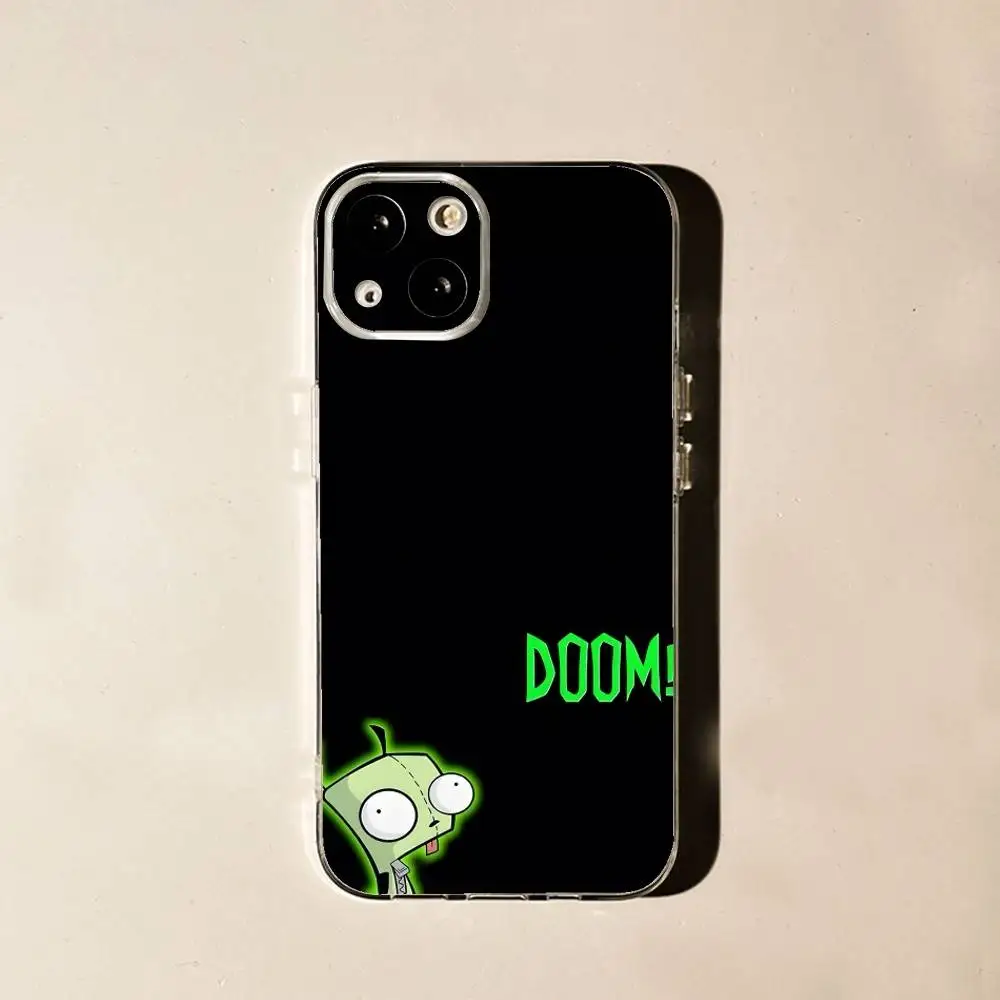 I-Invader-S Z-Zim Alien لهاتف iPhone 17,16,15,14,13,12,11 Pro,Max,Plus,X,XS,XR,SE4,E غلاف حماية ناعم شفاف صغير