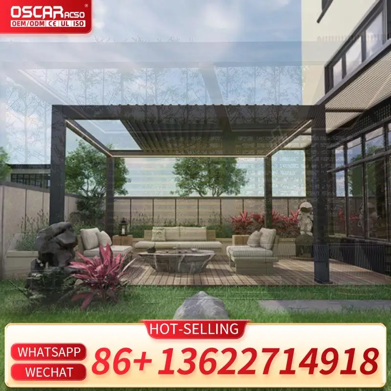 

Waterproof Aluminum Gazebo Roof Motorized Bioclimatic Outdoor Spa Sauna Tub for Garden Patio Poolside Pergola