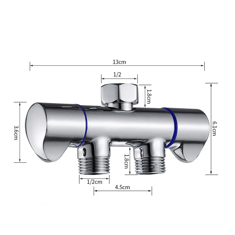 G1/2 Copper Tee toilet Angle valve One in And Two Out Washer Balcony Water Dvider Water Valve Bathroom Accessory