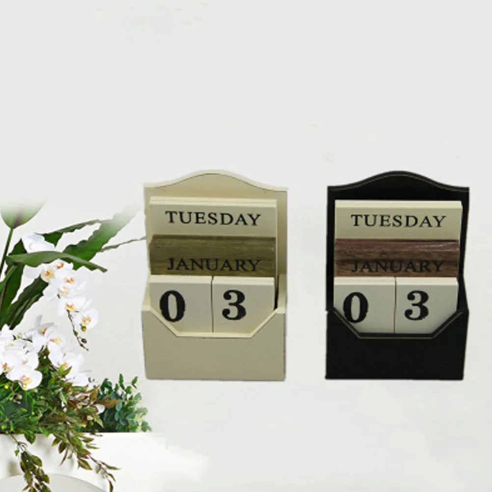 

Wooden Desk Calendar Vintage Perpetual Block Calendar Rustic Home Office Decor Table Top Planner Reusable Yearly Date