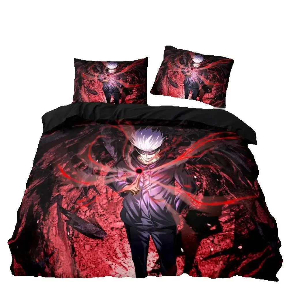 Carton Anime Jujutsu Kaisen Bedding Set,Satoru Gojo Quilt Cover and Pillowcases,Japan Famous Anime Duvet Cover Sets