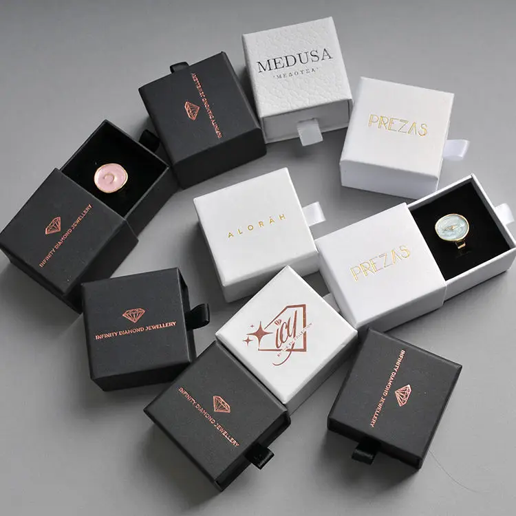 50pcs Custom Logo Small Size Ring Jewelry Box Drawer Box Cardboard Jewelry Packaging