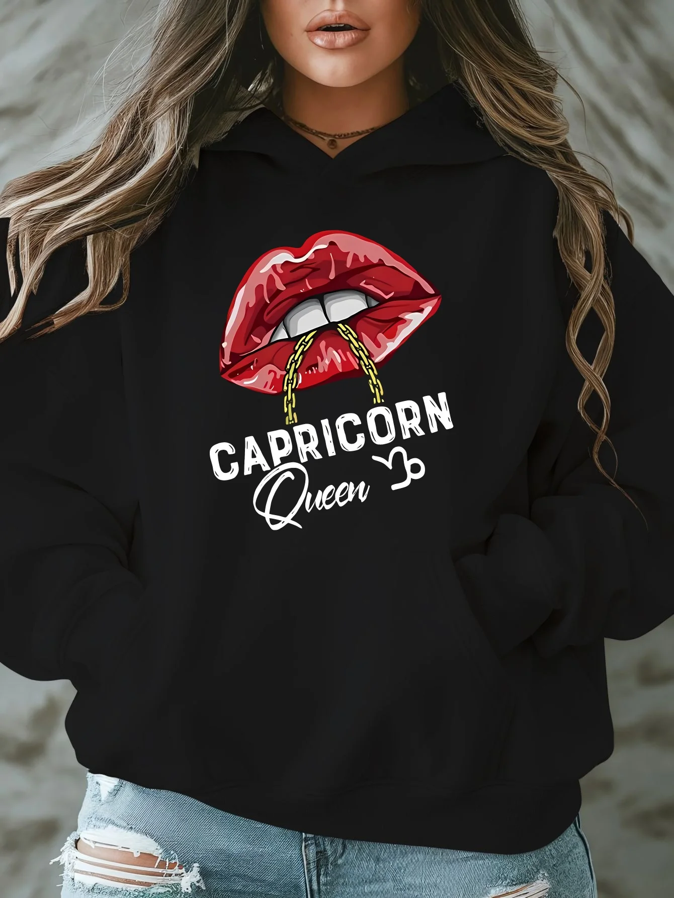 

Women's Lips Print Hoodie Sweatshirt Long Sleeve Sweatshirt Pullover Tops Streetwears Fashion Autumn Winter Clothing