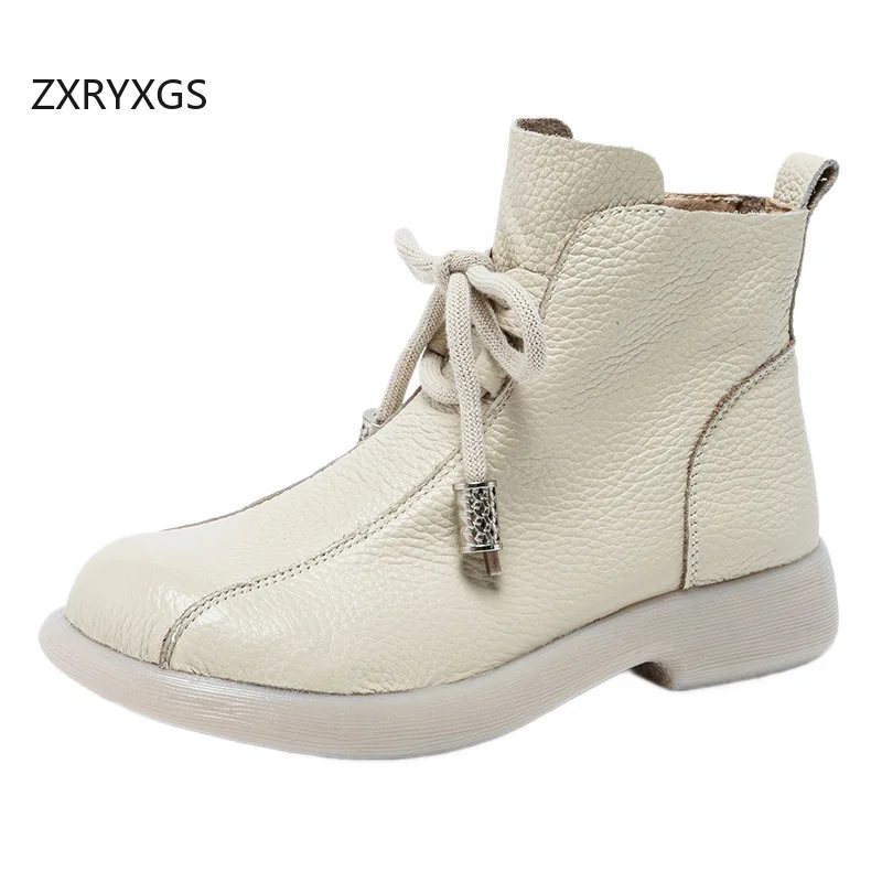 ZXRYXGS Promotion 2026 New Soft Cowhide Single Boots Autumn Winter Genuine Leather Wool Boots Warm Cotton Shoes Women Snow Boots