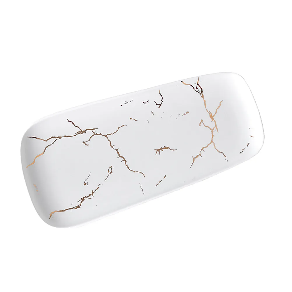 Marble Pattern Ceramic Dessert Plate Small Rectangular Jewelry Tray for Earrings Necklaces Rings Lenses Hair Bands Western