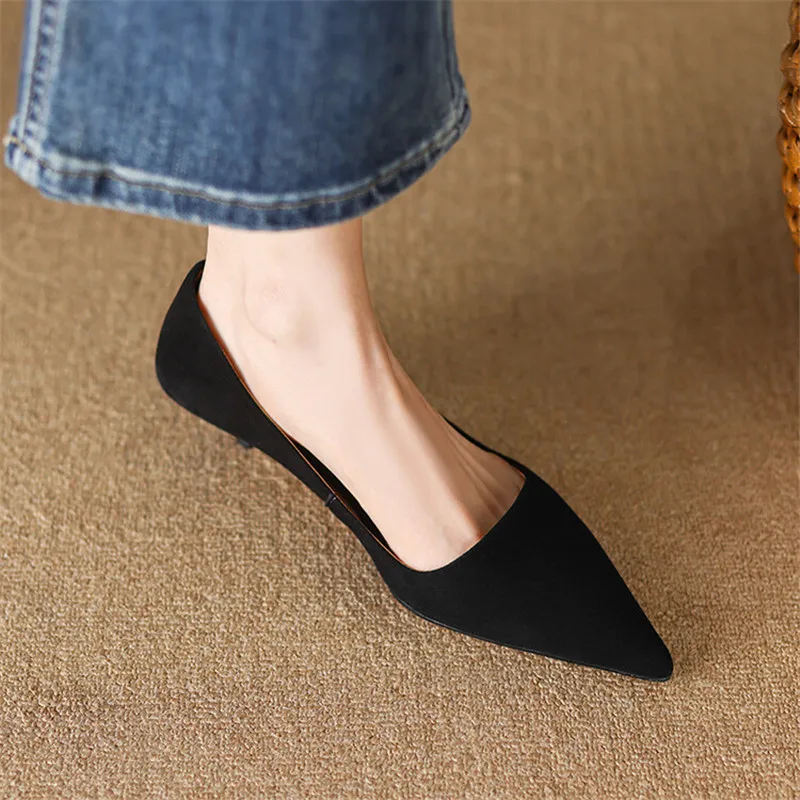 2023 Spring Sheep Suede Women Shoes Female Stiletto Heels Shallow Pumps French Elegant Summer Shoes for Women Zapatos Para Mujer