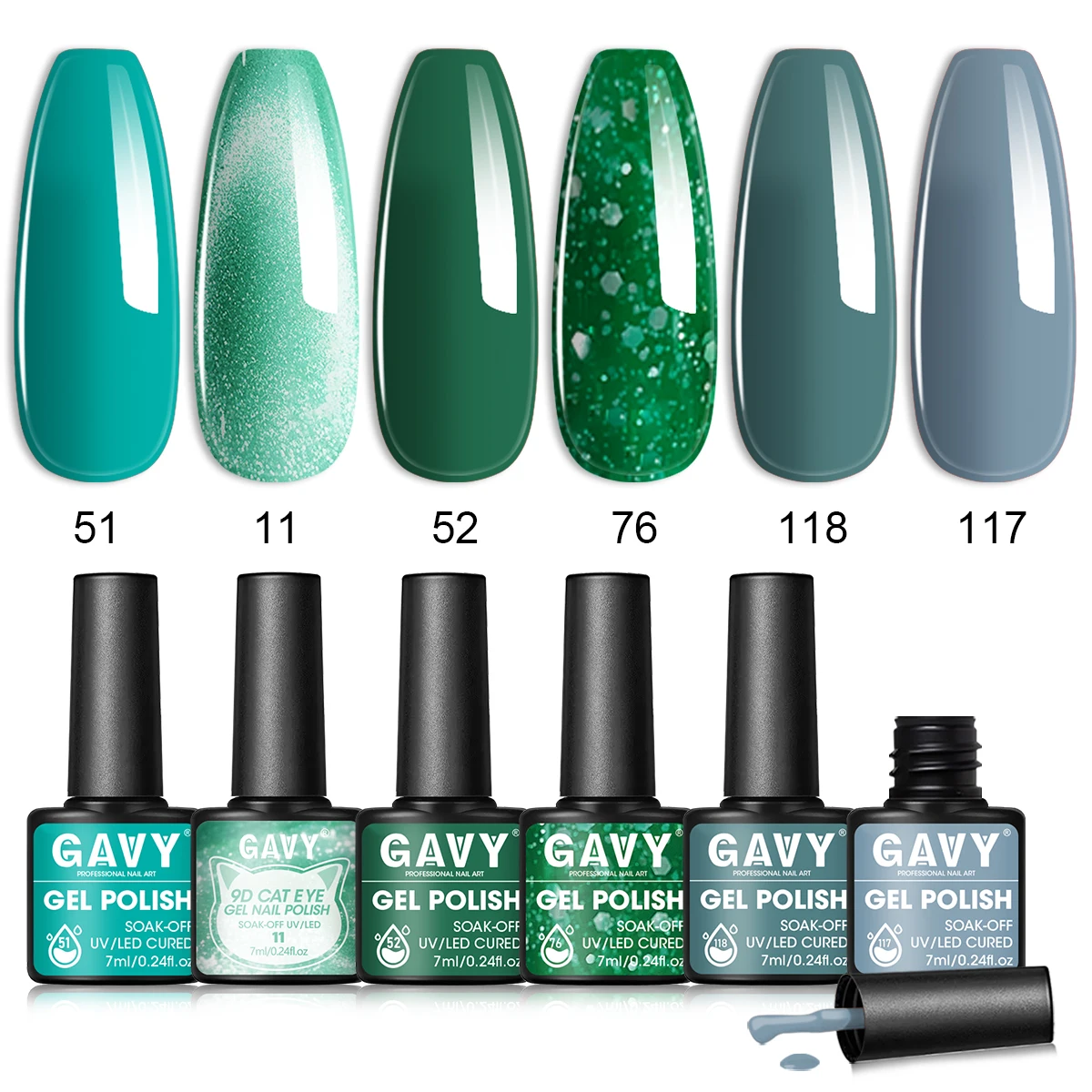 GAVY 6pcs Gel Nail Polish Set,  Green Nail Polish, DIY Nail Light Gel Kit, Suitable for St. Patrick'S Day,  and Spring Summer