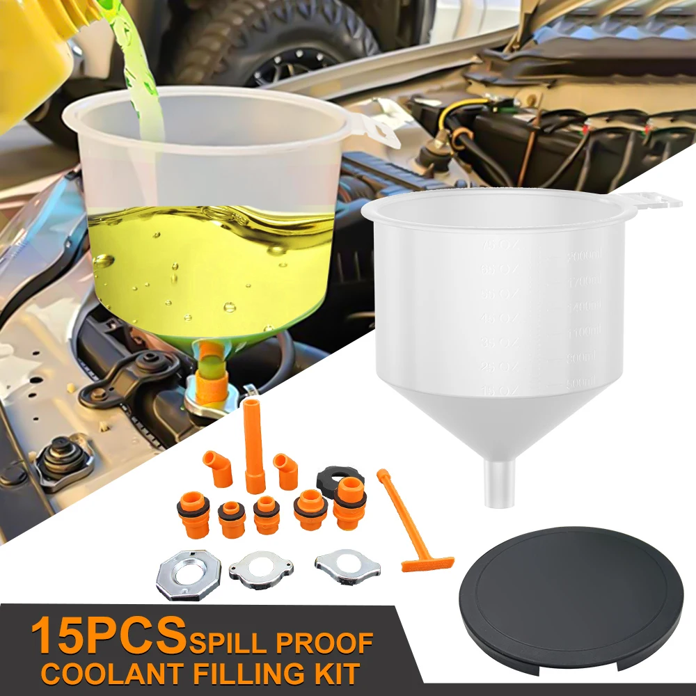 

Car Spill Proof Coolant Filling Kit Pour Oil Tool 15Pcs/Set Auto Accessories Fit Universal Vehicles Plastic Filling Funnel Spout