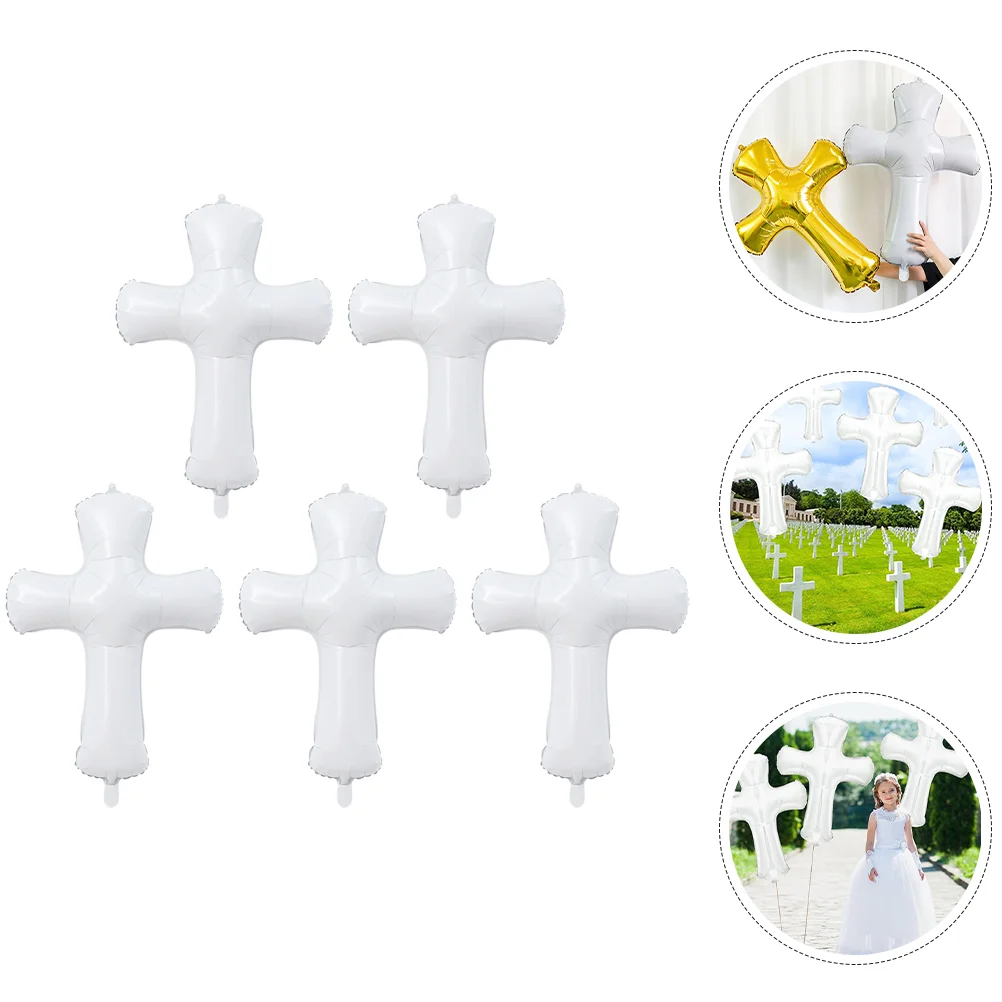 

5 Pcs Christening Balloons Cross Shape Baby Shower Centerpiece Aluminum Foil Decorative Black