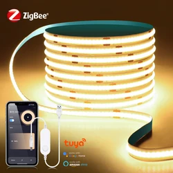 Tuya Zigbee Wifi COB LED Strip Light Ciepły biały/biały Możliwość przyciemniania Oświetlenie otoczenia Wystrój pokoju telewizyjnego Obsługuje asystent Google Alexa