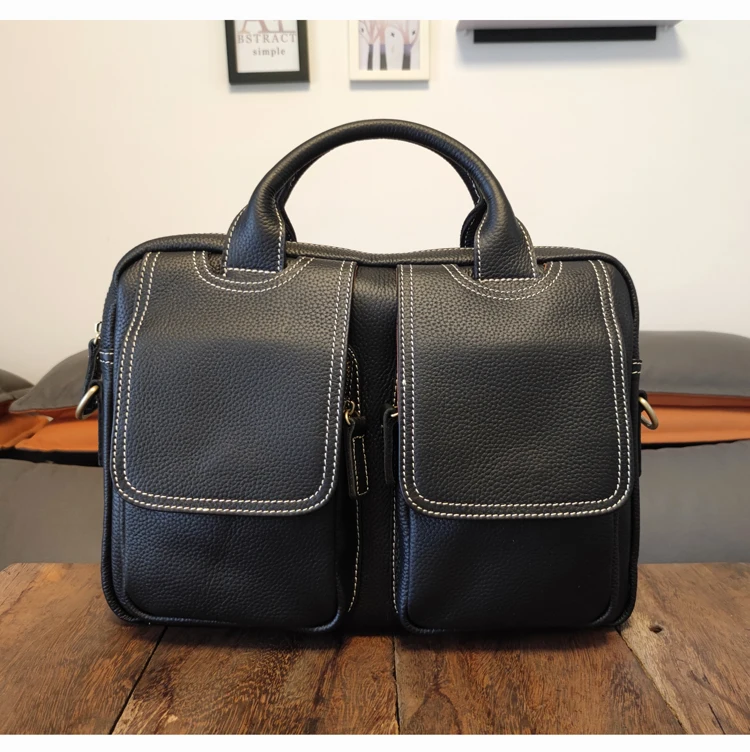 valigetta da uomo in vera pelle morbida di lusso da viaggio pendolarismo borsa casual fatta a mano in vera pelle di mucca borsa a tracolla nera