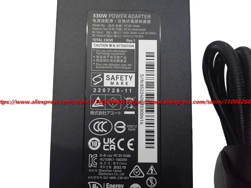 Genuine 19.5V 16.92A RC30-0484 RC30-04840200 330W AC Power Adapter Laptop Charger for Razer Blade 16 i9 13950HX Power Supply