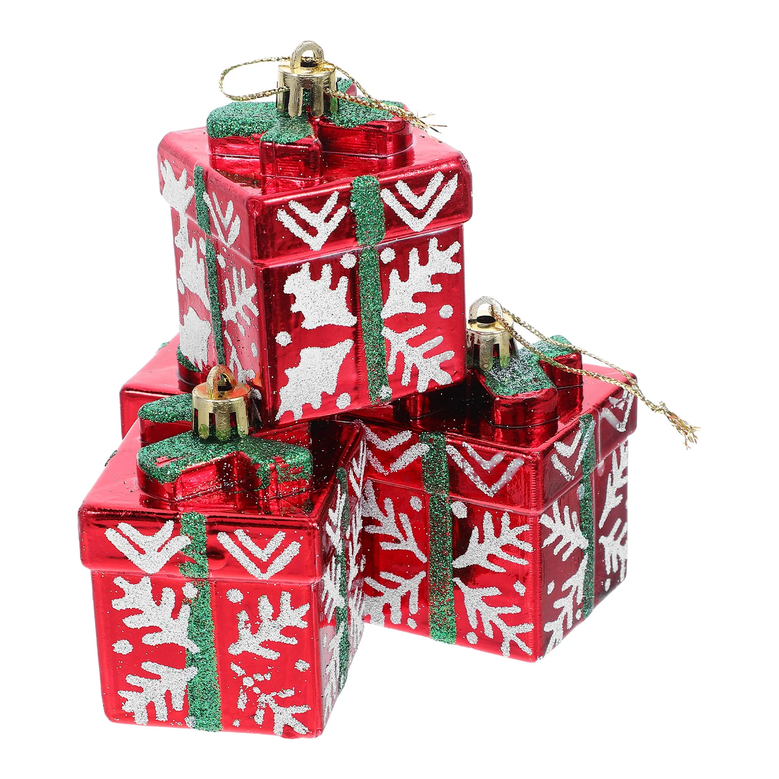 

4Pcs Festive Christmas Present Box Ornaments Glitter Finish Hanging Tree Decorations for Xmas Party Winter Wedding Holiday