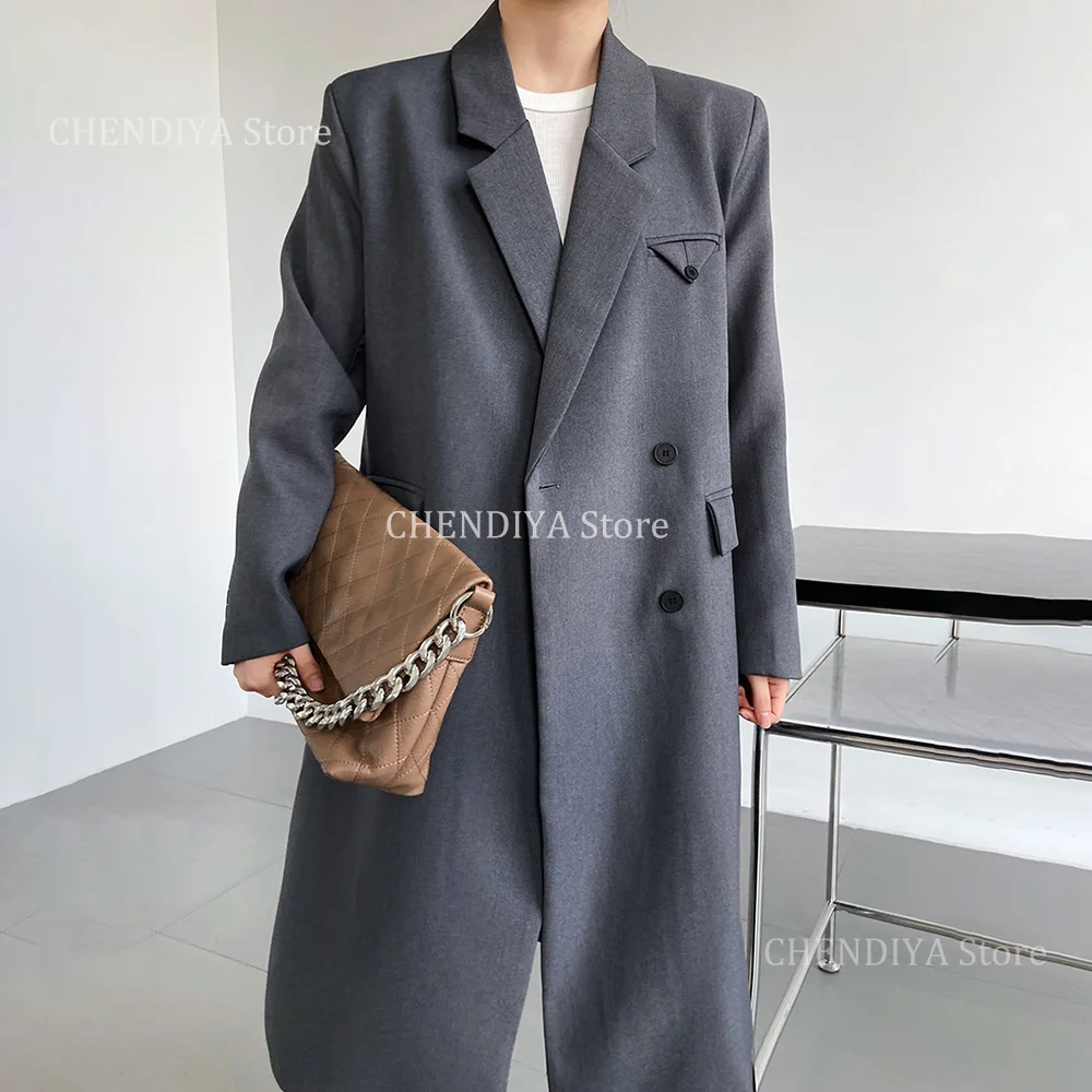 Elegant Women's Coat 1 Piece Chic Peak Lapel Double Breasted Jacket Ankle Length Casual Slim Office Work Lady Party Prom Coat