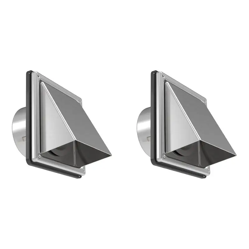 2X 6In Dryer Vent Cover Outdoor Wall With Cushioned Non Return Flap,External Extractor Wall Vent, Vent Cover