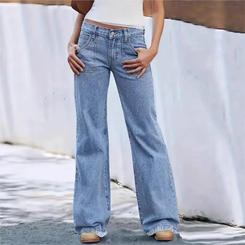 

2026 Spring Summer Floral Pattern Straight High Waist Jeans Vintage Random Print Loose Wide Leg Jeans