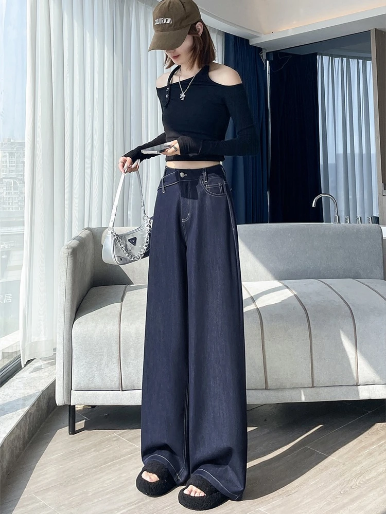 

Женские широкие джинсы в стиле ретро с дизайнерским смыслом, осенние облегающие брюки с высокой талией, висящие прямые брюки длиной до пола