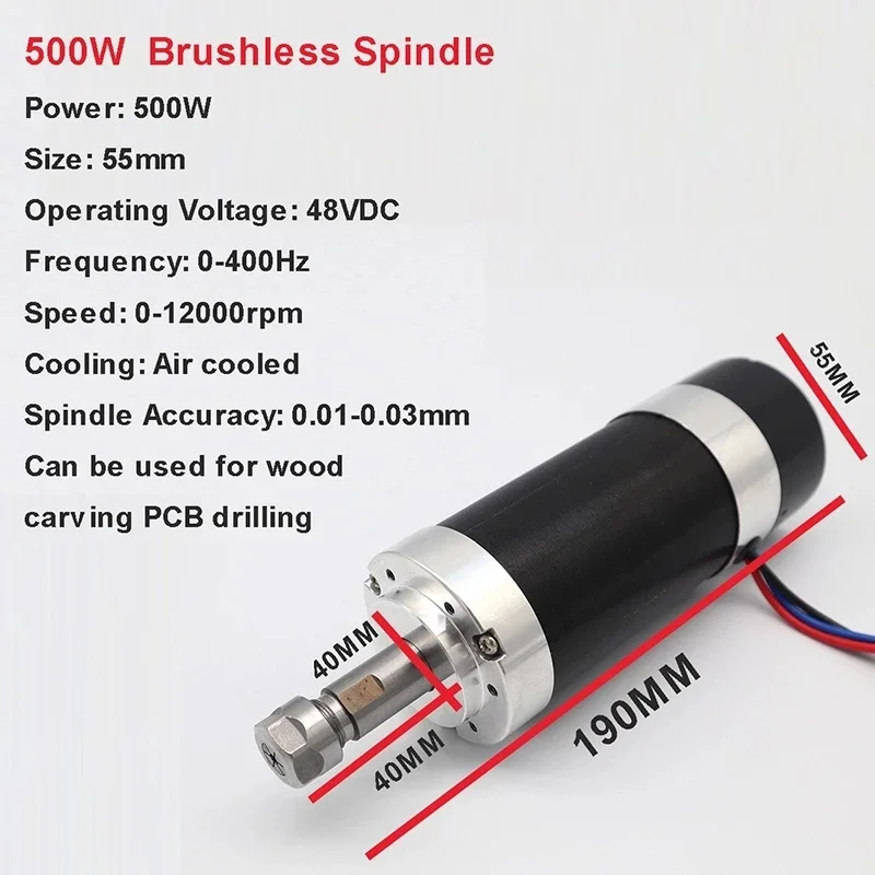 CNC Air-cooled Spindl ER11/ER16 Collet 500W/300W Brushless Spindle Motor Engraving Machine 48V Power Supply Driver +52mm Clamp