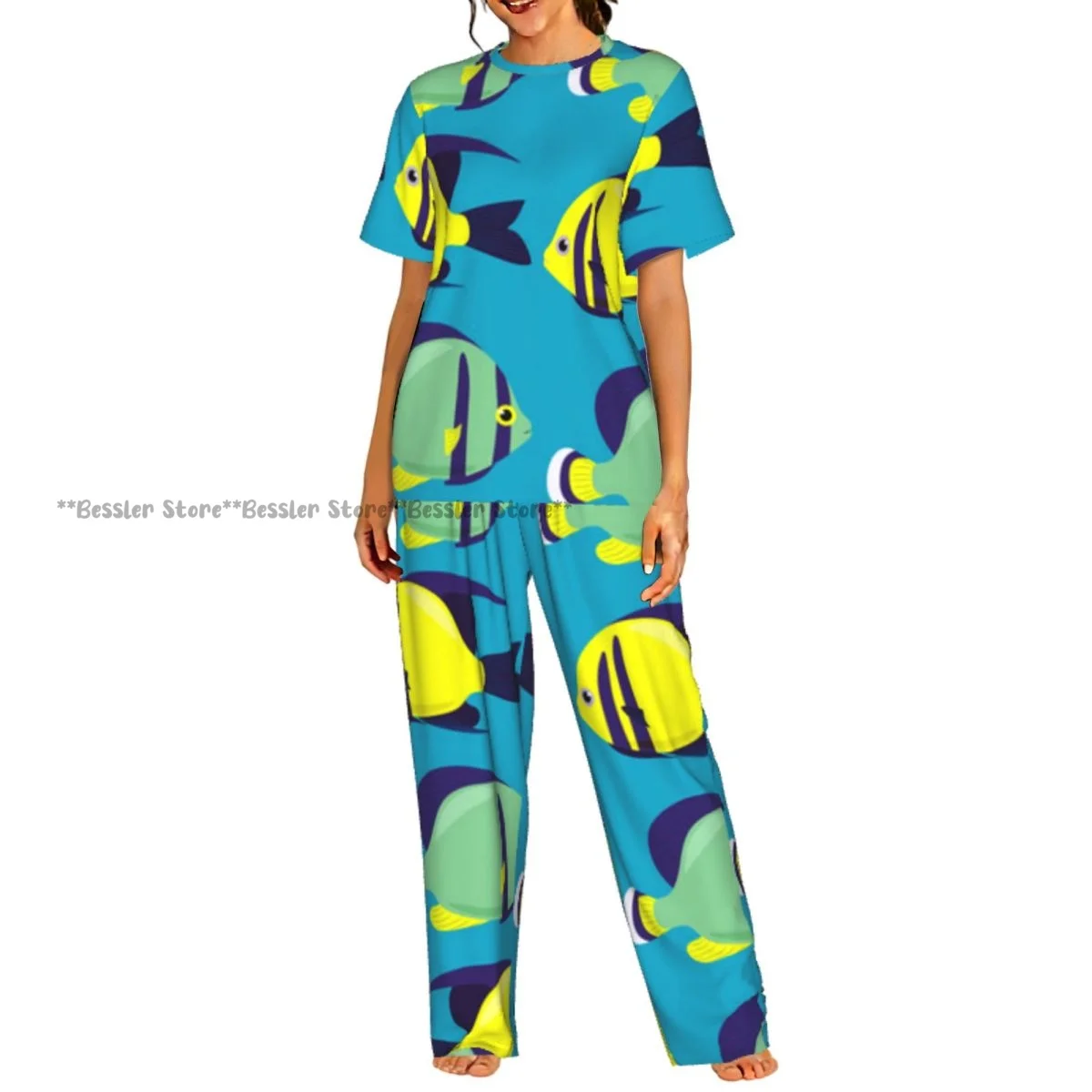 

Яркий пижамный комплект с изображением морских обитателей, женская домашняя одежда с короткими рукавами