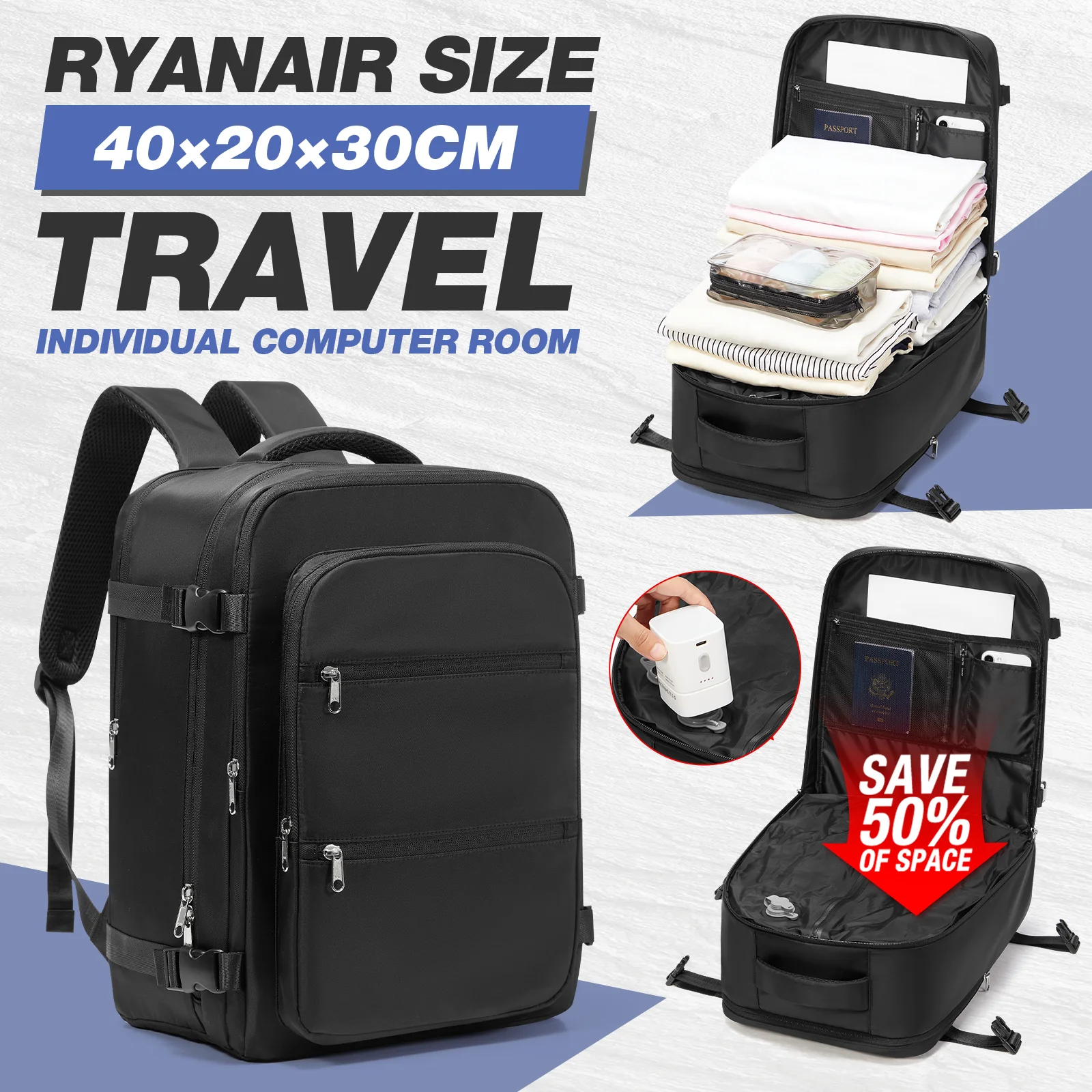 

Вакуумный пакет для хранения, рюкзак Ryanair 40x30x20, вакуумный рюкзак, ручная кладь, дорожный рюкзак для мужчин, рабочий рюкзак, сумка для ноутбука в салон самолета