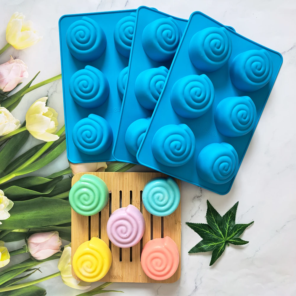 قالب سيليكون للكعك على شكل حلزون كبير مكون من 6 تجويف لخبز كعك موس، قالب حلوى فرنسي كريمي الشوكولاتة ثلاثي الأبعاد