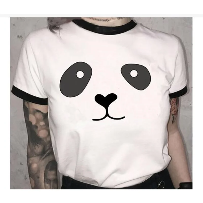 

2022 Summer Women T Shirt Loose Tops Cute Panda Heart Print Short Sleeve Female Loose Casual T-shirt Ladies Top Tee