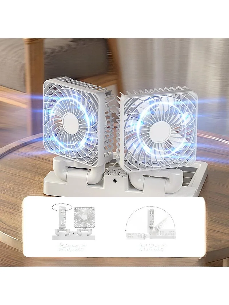 Portable  Fan Solar Powered USB Universal Interface Double Headed Truck Mounted Fan Long Battery Life Car Fan Home Use
