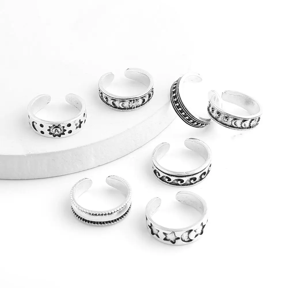 7 Pcs/Set Women Jewelry Star Waves Sun Vintage Toe Rings Foot Ring Set Bohemia