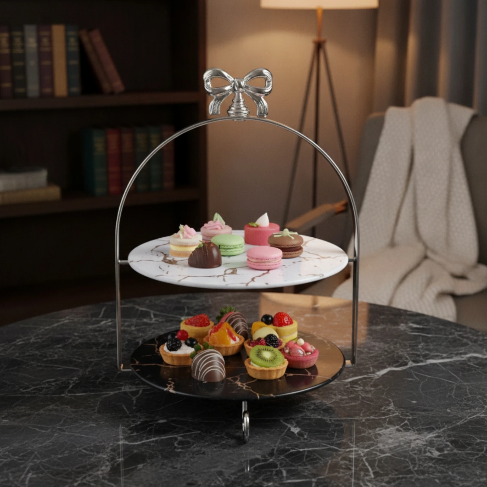 Arched Dessert Stand Decorative Dessert Stand with Round Plates Display Stand with Butterfly Finial Tiered Serving Tray Sturdy