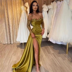 Thinyfull Formal Prom Dresses Mermaid Beadings Side Slit Evening Dress Off The Shoulder Night Cocktail Party Gowns Custom Size