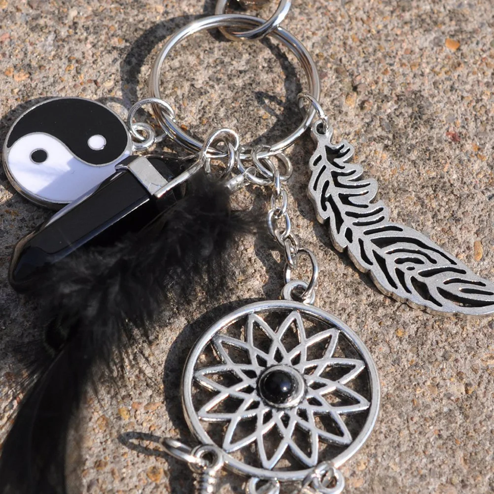 

Natural Black Agate Keychain Tassel Charm Car Key Holder Decorative Gift For Women Men Wind Chime Home Decor Accessory