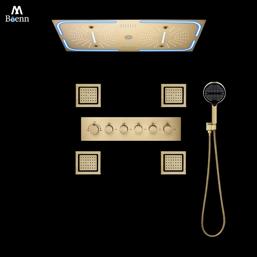 

Душевой гарнитур M Boenn 5 функций, 700*350 мм, для пар, со светодиодной подсветкой, смеситель для ванной, термостат, массажные форсунки для тела
