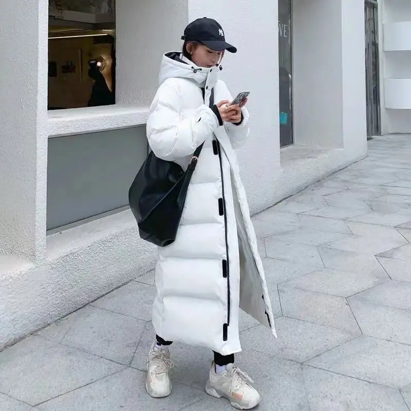 2026 New Winter Korean Edition Extended Knee Over Cotton Jacket Breadman Solid Color Korean Style Loose Cotton Jacket Breadman