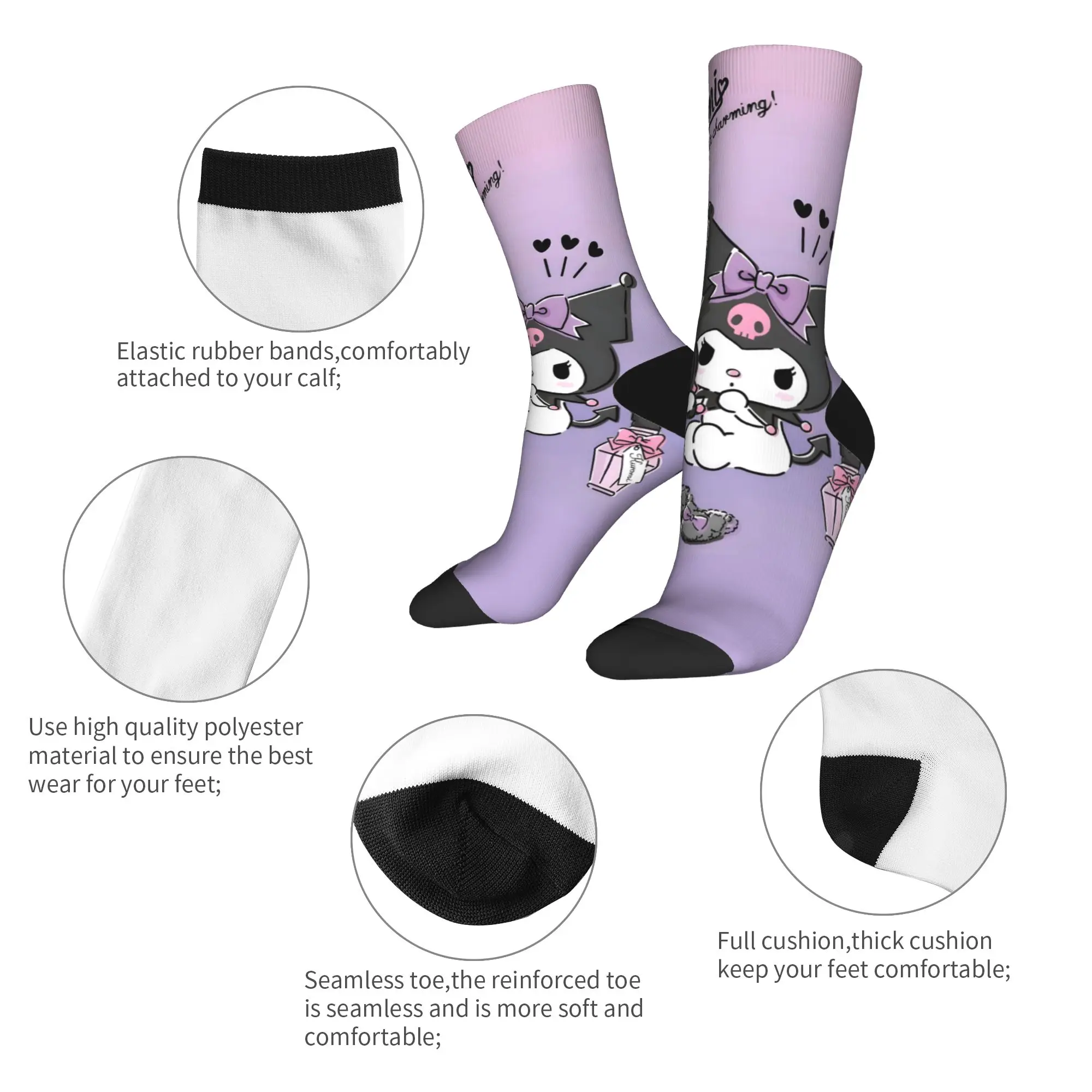 Calzini Sanrios Kuromis viola ama le calze antiscivolo da uomo Calzini da esterno di qualità Calzini invernali dal design Harajuku